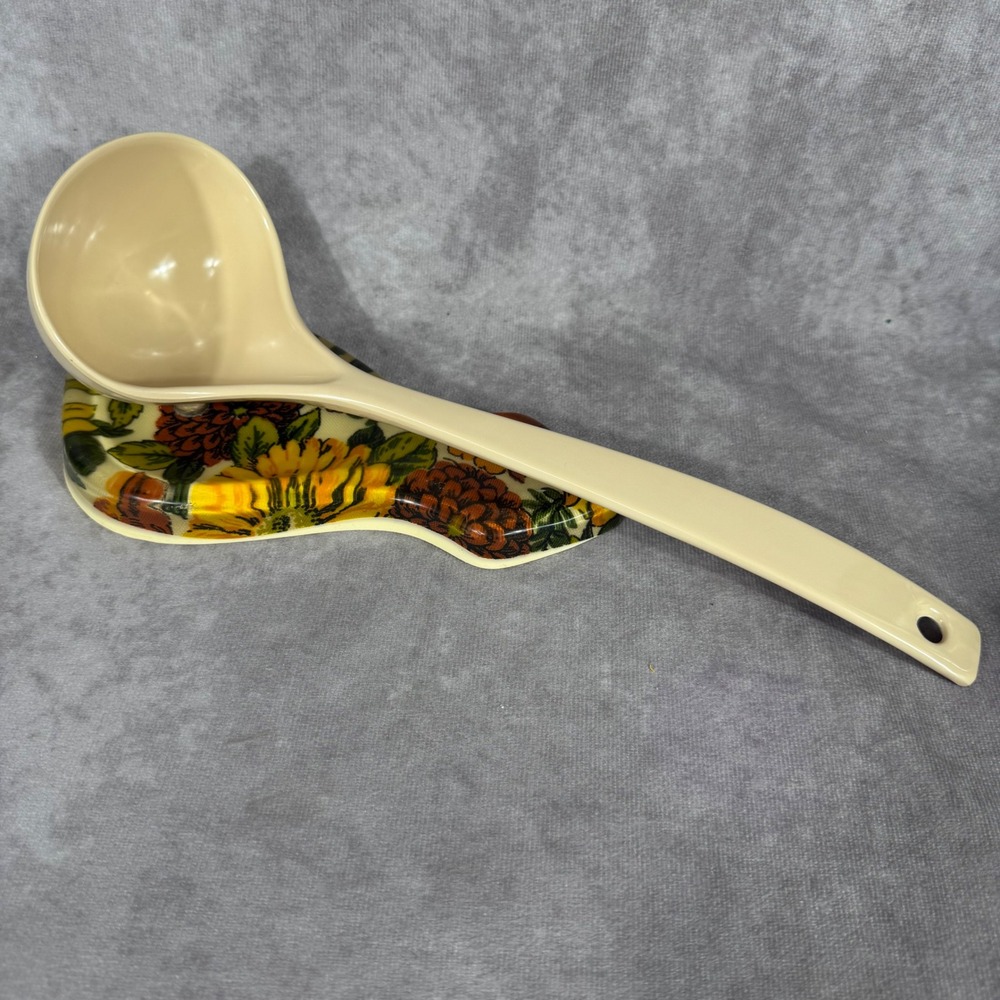 Vtg 60s 70s Floral Acrylic Spoon Rest Orange Yellow Sunflower Retro Kitchenware - Picture 2 of 6